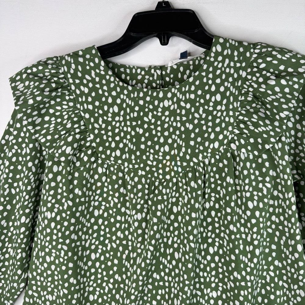 Michelle McDowell Green And White Top Long Sleeve Ruffle Top Small Button Back - Picture 7 of 9